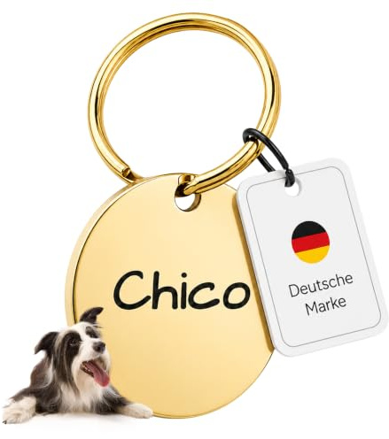 Runde Hundemarke personalisiert Messing hochglanz, 2,5 cm, graviert | Robuste, lasergravierte Messing-Hundemarke (2,5 cm). Mit individueller Namensgravur & Telefonnummer für maximale Sicherheit.