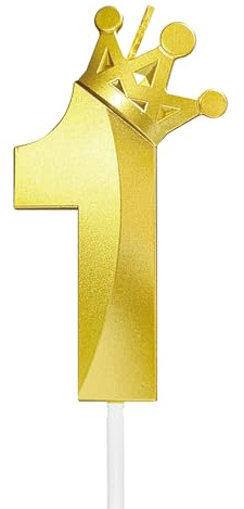 Number 1 Birthday Candle One Year Old Happy Birthday Number Candles Cake Topper Decorations 3D Crown (Crown-1, Gold)