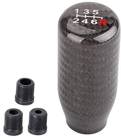 muge racing Carbon Fiber Shift Knob for Automatic and Manual Vehicles, Carbon Fiber Gear Shift Knob, 6 Speed Black