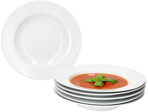 MamboCat Tommy - Set di 6 piatti fondi da 200 ml, in porcellana bianca profonda per 6 persone, piatti per insalata, zuppa, cereali, pasta & Co. I piatti eleganti per colazione, pranzo e pane da sera