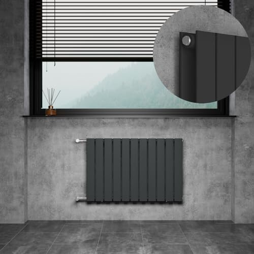 DOLF Design Heizkörper Doppellagig Heizung Flach Paneelheizkörper für Wohnzimmer und Badezimmer, Horizontal Badheizkörper mit Seitenanschluss Nabenabstand 500 mm, 850 x 550 mm Anthrazit Wandheizkörper