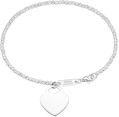 Giorgio Martello Milano Armband Kugelkette Diamantiert Mit Anhänger Herz, Silber 925 Silber, 19 Cm 925 Sterling Silber