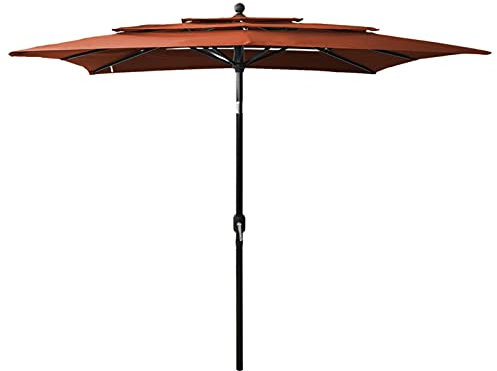 Gecheer Sonnenschirm mit Aluminium-Mast 3-lagig Ampelschirm Gartenschirm Marktschirm Strandschirm Kurbelschirm Schirm Terracotta-Rot 2,5x2,5m Mit 8 Alu-Rippen, Kurbel und Neigung
