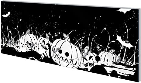 Wallario Wandgarderobe aus Glas in Größe 80 x 30 cm mit Memoboard-Funktion, Motiv: Halloween - Kürbisse und Fledermäuse in schwarz-weiß, Comic Stil | 5 Kleiderhaken zum Aufhängen von Jacken