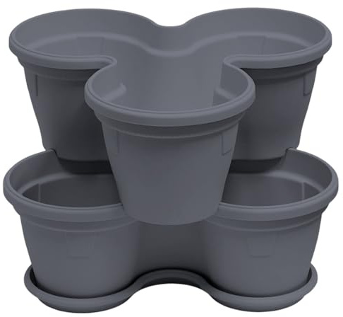 Engelland 2X Blumentopf, Säulentopf, Pflanzturm, Hochbeet, Pflanztopf-Kübel mit Untersetzer, stapelbar, widerstandsfähig, Kunststoff, für Außenbereich, 22 Liter, Farbe: Anthrazit