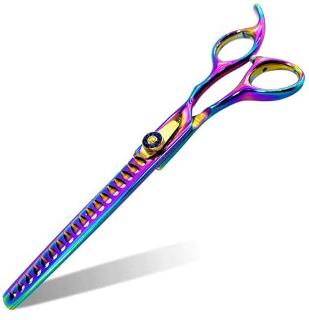 Floraslee 7,0 Zoll gebogene Effilierschere für Hunde, professionelle abwärts gebogeneHundeschere,Hundepflege Schere, Edelstahl Hundesalon TrimmerAusdünnung Schere (V-shaped teeth Thinning:60%)
