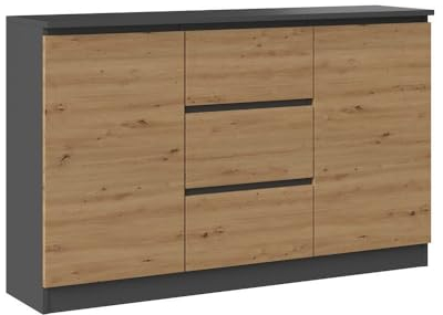 Ibonto Eckkommode Kommode mit 2 Türen und 3 Schubladen -Elegantes & Praktisches Design (ANTHRAZIT/Artisan Eiche)