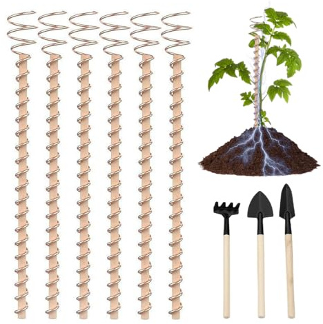 Pflanzstäbe, 43,2 cm, Elektrokultur-Pflanzenstütze aus natürlichem Holz, 6 Stück, Kupfer-Gartenstecker für Innen- und Außenbereich, kleine Topfpflanzen