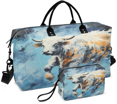 LINNIKEEEE Ölgemälde Blaue Kuh Reise-Seesäcke, Sporttasche, Weekender Handtasche mit Kulturbeutel für Damen Mädchen Herren