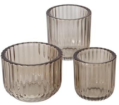 Windlight Sikel, 3 p., Set 3, Round, H 7,6-9,1 cm, Glass Lacquered, Single-Colour Glass laquered Beige