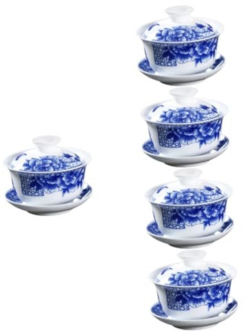 Chinesisches Teeset, Gong Fu Teetasse Teeschale Porzellan Teetasse 5 Sets Gaiwan Teetasse Sancai Schale mit Deckel Keramik Porzellan China Teetasse