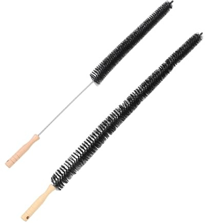 Cabilock Washer Brush and Wooden Handle Cleaning Brush Set 2pcs with Full Bristle Style, Plastic and Wood Materials, Black Colour, Long Handle Design for Multi-functional Cleaning of Inner