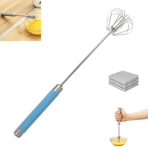 Easy Whisk-Easy Whisk Handheld Mixer, Stainless Steel Semi-Automatic Whisk, Easy Whisk Stainless Steel Hand Push Egg Beaters, Hand Whisk Manual, Egg Whisk (Blue, 10inch)