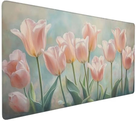 Gaming Mauspad XXL Tulpe Mousepad 1000x500x4mm Blume Verlängertes Mauspad Schreibtischauflage,Genähte Kanten Mauspad,Verbessert Präzision und Geschwindigkeit Wasserdicht Geeignet für Büro und Spiele