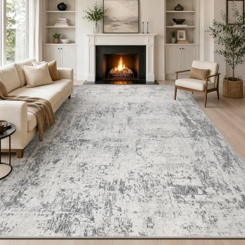Capslpad Grau Abstrakt Teppich Wohnzimmer 240x340cm rutschfest Kurzflor Kunstwolle Schlafzimmer Teppich Waschbar Minimalistisch Bettvorleger Teppiche für Wohnzimmer Schlafzimmer Büro Bereich Dekor