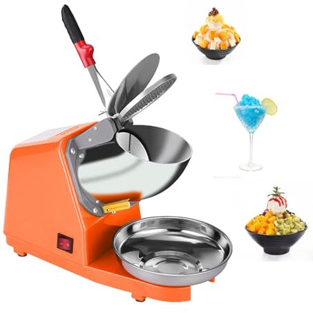 Tritaghiaccio Elettrico con Ciotola in Acciaio Inossidabile, Capacità 85 kg/H, Macchina per Coni di Neve per Tritaghiaccio per Cocktail, Gelati, Frullati, Succhi Freddi,Orange