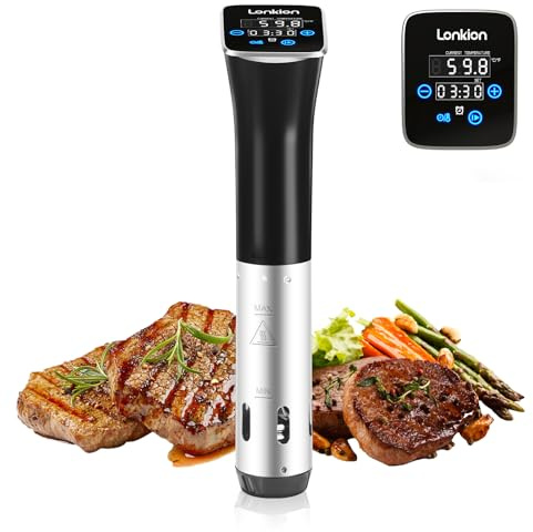 Lonkion - Sous Video köksmaskin, temperaturkontroll, 1 100 W IPX7 nedsänkningscirkulation, snabb uppvärmning, användning i hemköket, lätt att förvara