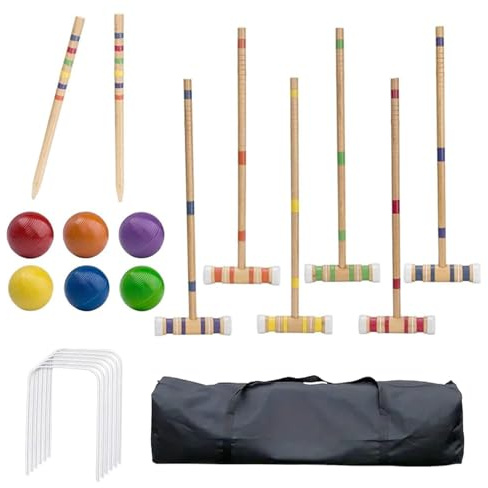 Krocketspiel für Partys – Hammel-Set für 6 Spieler, Gartensport-Set aus Holz | Tragbares Sport-Set aus Holz, Kegel-Set aus Holz, wiederverwendbar, für Rasen, Garten und Park