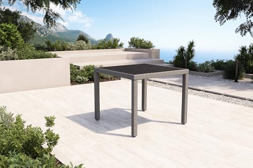 Ploß Vigo Dining-Tisch, stahlgrau-meliert, Alu/Polyrattan/Glas, 90 x 90 cm, pulverbeschichtet
