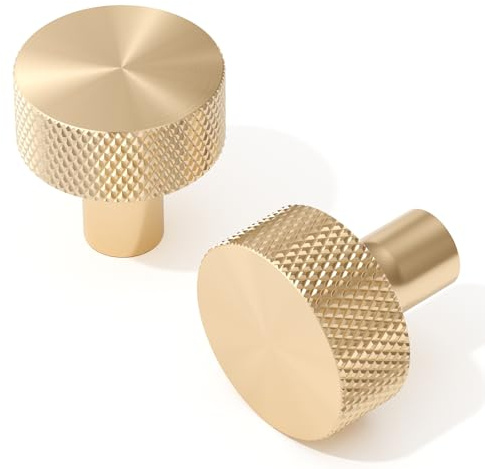 FURNIWARE 10 Stück Möbelknöpfe Gold, Schubladenknöpfe Vintage Messing, Schrankknöpfe Gerändelte 31mm, küchenknöpfe Knauf, Türknauf Runde, Kommode Antik für Schränke, Kleiderschrank