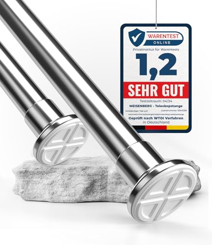 MEISENBERG Teleskopstange zum Klemmen 90-160cm, Silber, Ø 25 mm, Klemm Gardinenstange ohne Bohren - Vorhangstange Klemmstange für Fenster, Raumteiler und Küche