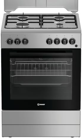 Indesit I6G3PMS Cucina A Gas, 60 Cm, 4 Fuochi, Forno Elettrico Con Grill, 73 Litri, Click&Clean, Steam&Clean, Timer, Colore Acciaio Inox, Classe Energetica A