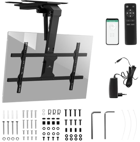 Supporto soffitto elettrico Maclean MC‑110 T TV 43-86″ fino a 45 kg VESA 800×400 inclinazione –80° motorizzazione Tuya telecomando sistema anti collisione nero