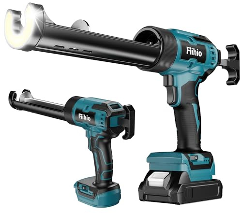 Fiihio Cordless Caulking Gun Compatible with Makita 18V Battery,10 OZ Electric Caulk Gun with LED Light, LCD Display, 6 Adjustable Speeds for Floor Wall Tile Filling, Blue (No Battery)