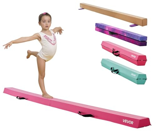 VEVOR Schwebebalken Gymnastik Kinder klappbar 233 cm, 90,7 kg belastbarer Gymnastikbalken mit rutschfesten Unterseiten, Balance Balken Balancierbalken mit Tragetasche für Fitnessstudio, Rosa