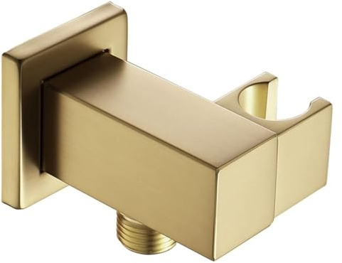 Support de pommeau de douche, support carré réglable en or brossé, support de douche mural en laiton, support de pulvérisateur pivotant à 360° avec sortie d'eau for pommeau de douche à main