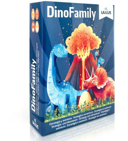Lailus Dino Family - Juegos de Mesa 4 5 6 7 Años - Juegos de Cartas - Juego Cartas Niños - Regalo Niño 4 Años - Regalo Original Niños - Juego de Mesa Familiar y Educativo - Juguetes Dinosaurios