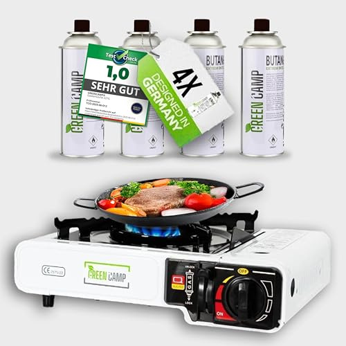 Green Camp ® Gaskartuschen 227g [4x 227g ] ideal für Gaskocher, Gasheizung, Gasbrenner, Unkrautbrenner oder Campingkocher - Butan Gaskartusche Typ MFS – 1A (4X Gaskartuschen)