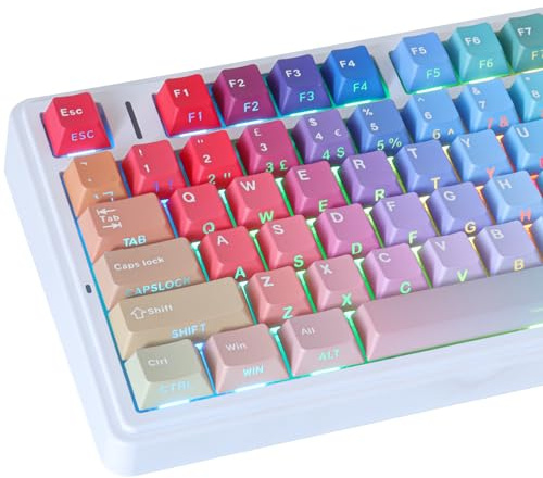 Sunzit Keycaps UK Layout,138 Keys PBT Fantasy Gradient Rainbow Candy Custom Cherry Profile Dye-Sub Keycap Set Side Print Keycaps for Cherry MX Switches ISO UK Layout Mechanical Gaming Keyboard