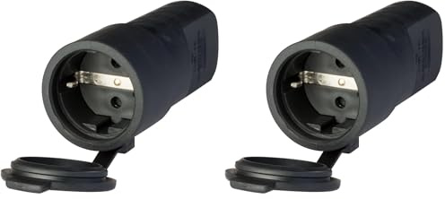 POLY POOL - PP0465X Presa Volante Tedesca Schuko 16A 2P+T - Presa elettrica 250 V - Presa Volante per Casa e Lavoro - Presa Made in Italy Nera - Presa Volante in Gomma Ergonomica (Confezione da 2)