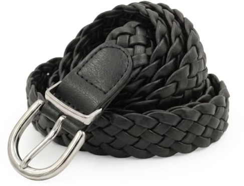 styleBREAKER Damen Flechtgürtel Schmal PU Kunstleder | 2,8 cm Breite, 110 cm Gesamtlänge (ohne Schließe). Stufenlos verstellbar durch Material-Struktur. Silberne Dornschließe.