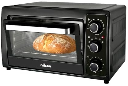 Nilson Life Horno de Sobremesa 28 L, Convección, 1500 W, 5 Funciones de Cocción, Control Mecánico, NHS2800N, Termostato Ajustable, Temperatura Máxima 230º, Temporizador 60 min, Incluye Piedra de Pizza