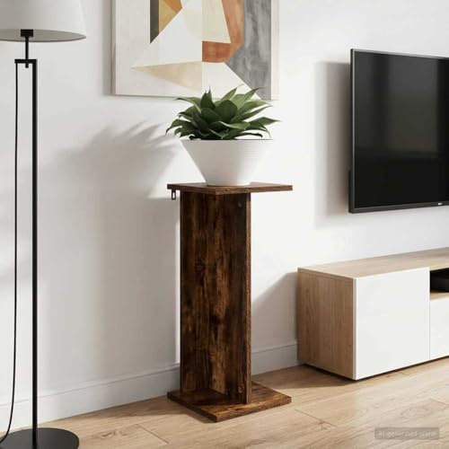 UBVNFGMK Moderner Pflanzenständer 2er Set aus geräucherter Eiche, 25 x 25,5 x 60,5 cm, Blumentisch Hoch mit mehreren Ebenen für Wohnzimmer, Blumenständer Holz, robust
