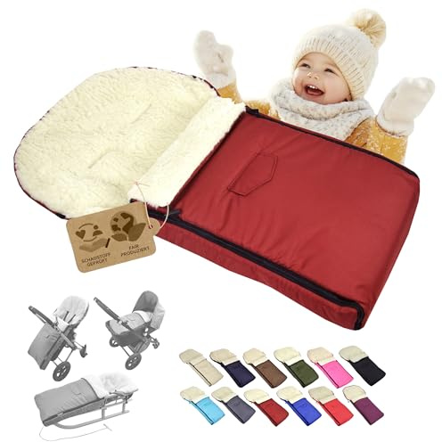Babys-Dreams BAMBINIWELT universaler Winterfußsack 108 cm – aus Lammwolle, warm & weich – passend für Kinderwagen, Buggy & Schlitten – wasserabweisend & waschbar, Farbe: Bordeaux