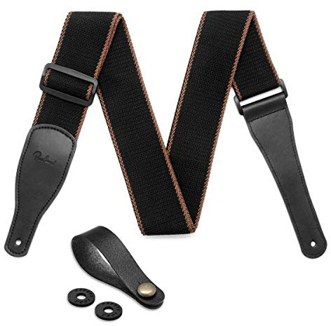 BestSounds Correa de guitarra 100% algodón suave y piel artificial, extremos de correa de hombro para guitarra con cierre de correa de guitarra y adaptador de cabezal de botón