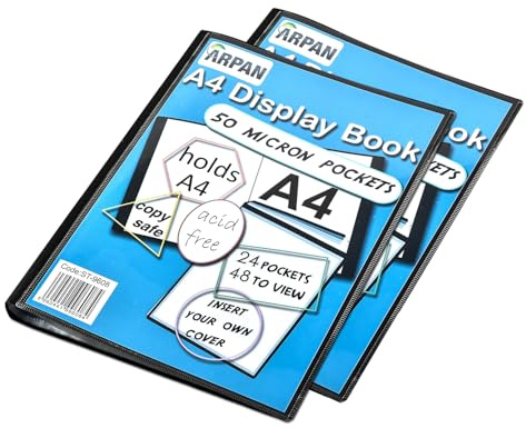 Arpan (2) - Cuaderno de presentación con 24 bolsillos y 48 vistas para informes, documentos, hojas de música, obras de arte, proyectos escolares, recortes