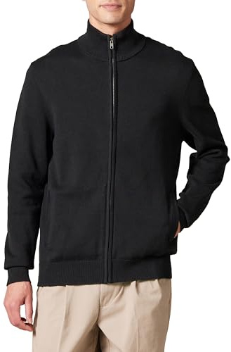 Amazon Essentials Maglione in Cotone con Cerniera Integrale Uomo, Nero, XXL
