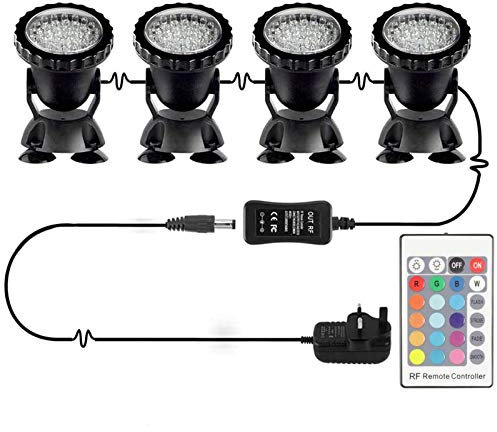 Pond Lights, Bebester 4 Pack Garden Pond Lights Underwater Spotlight with Remote Controller IP68 Waterproof Submersible Spot Light RGB Color Changing for Aquarium Fish Tank Garden Fountain Pool