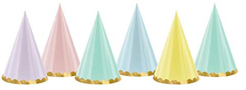 PartyDeco Cone Caps – Pack of 6 Pastel-Coloured Party Hats with Gold Piping, Ideal for Birthdays and Celebrations