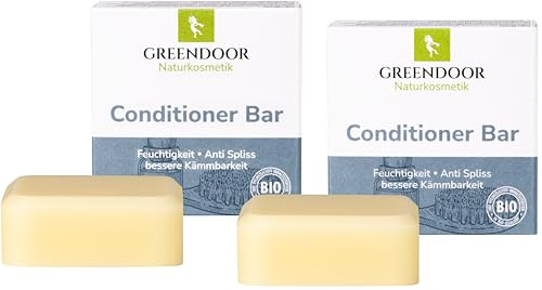 GREENDOOR 2er Pack Haar Conditioner Bar 96g, feste natürliche Haarspülung ohne Silikone, anti Spliss frizz, sanfter Duft, Natur Pflege seidiger Glanz & Kämmbarkeit für Haare