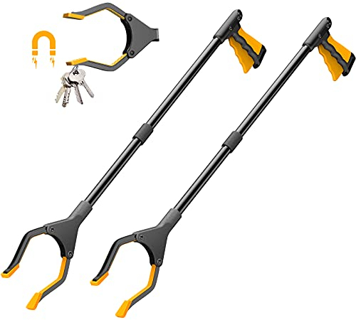 YAUNGEL 2 Stück Faltbare Greifer mit magnetischer Spitze,Müllzange,81 cm Langer Greifzange,90° Drehbarer Kopf für die Müllabfuhr,Garten Greifer,Greifzange fur Senioren