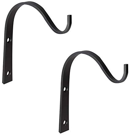 shuangtuo 2PCS Small Wrought Iron Wall Hanging Hooks - Outdoor Plant Brackets for Hanging Baskets, Bird Feeders, Wind Chimes & Lanterns