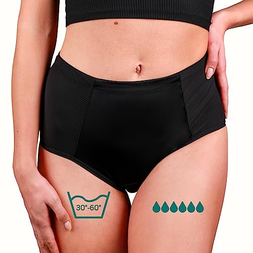 Taynie Highwaist Ultra schwarz Periodenunterwäsche Starke Blutung - Periodenwäsche - Menstruationsunterwäsche - ersetzt 6 Tampons, Periodenslip Tragedauer bis 12 Std., waschbar bis 60°C (36, Schwarz)