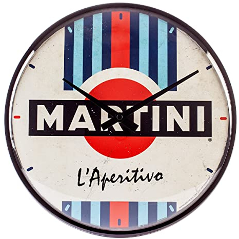 Nostalgic-Art Reloj Retro de Pared, Ø 31 cm, Martini – Racing Stripes – Idea de Regalo como Accesorio de Bar, Gran decoración, Diseño Vintage