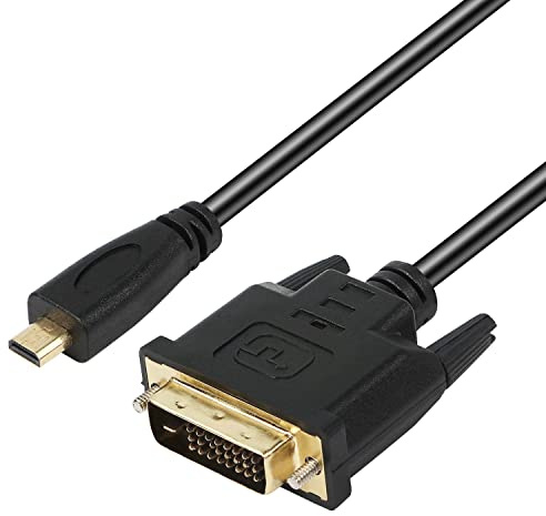 XMSJSIY Micro HDMI to DVI-D Adapter, Male to DVI Connector - 1.8M Cable for Monitor/Display/Projector Video Converter (1 Pack)