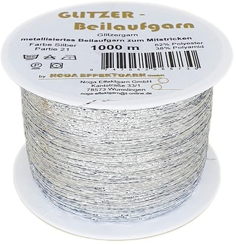 Glitzer-Beilaufgarn auf 1000 Meter Spulen in der Farbe Silber